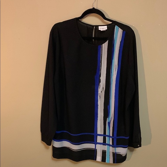 Liz Claiborne Tops - Liz Claiborne Women’s Abstract Black/Blue Size XL Blouse Office Artsy